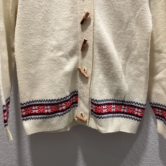 Vintage cream hooded sweater w red & blue detail womens medium ☀️✨🌻 - Picture 3 of 8